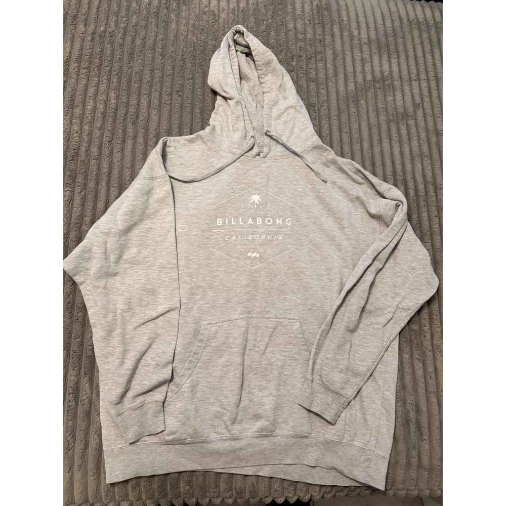 Billabong California Graphic Hoodie Mens 2XL Heather Grey Pullover Sweatshirt